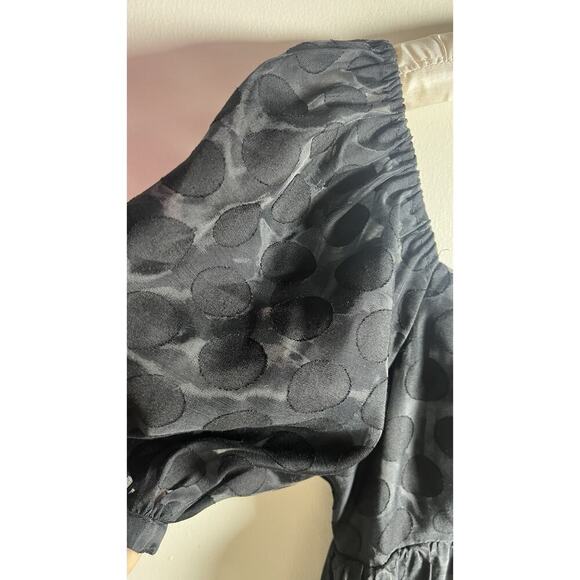 English Factory-black Dotted XS Sweetheart NeckPuff Sleeve Smocked Mini Dress - Picture 8 of 15